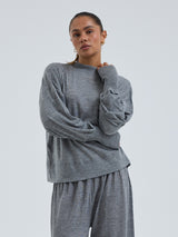 Seamless Basic Woolen Sporty Sweat | Merino wool Blouse Grey Melange