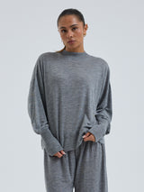 Seamless Basic Woolen Sporty Sweat | Merino wool Blouse Grey Melange
