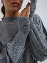 Seamless Basic Woolen Sporty Sweat | Merino wool Blouse Grey Melange