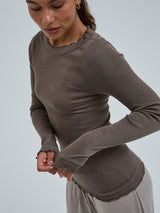 Seamless Basic Wooly Boat Neck | Wool Silk Blouse Fungi