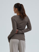 Seamless Basic Wooly Boat Neck | Wool Silk Blouse Fungi