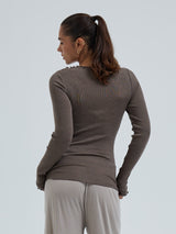 Seamless Basic Wooly Boat Neck | Wool Silk Blouse Fungi