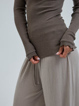 Seamless Basic Wooly Boat Neck | Wool Silk Blouse Fungi