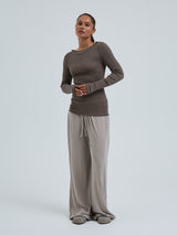 Seamless Basic Wooly Boat Neck | Wool Silk Blouse Fungi
