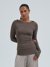 Seamless Basic Wooly Boat Neck | Wool Silk Blouse Fungi