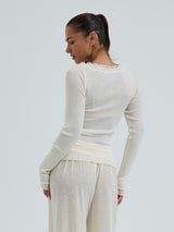 Seamless Basic Wooly Boat Neck | Wool Silk Blouse Off-White