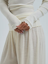 Seamless Basic Wooly Boat Neck | Wool Silk Blouse Off-White