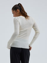 Seamless Basic Wooly Long Sleeve | Wool Silk Blouse Off-White