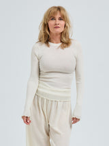 Seamless Basic Wooly Long Sleeve | Wool Silk Blouse Off-White