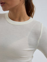 Seamless Basic Wooly Long Sleeve | Wool Silk Blouse Off-White