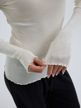 Seamless Basic Wooly Long Sleeve | Wool Silk Blouse Off-White