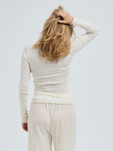 Seamless Basic Wooly Long Sleeve | Wool Silk Blouse Off-White