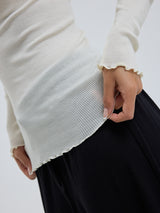 Seamless Basic Wooly Long Sleeve | Wool Silk Blouse Off-White