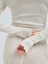 Seamless Basic Wooly Long Sleeve | Wool Silk Blouse Off-White