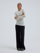 Seamless Basic Wooly Long Sleeve | Wool Silk Blouse Off-White