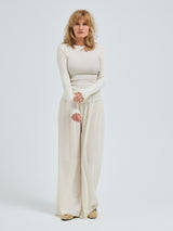 Seamless Basic Wooly Long Sleeve | Wool Silk Blouse Off-White