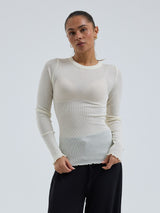 Seamless Basic Wooly Long Sleeve | Wool Silk Blouse Off-White