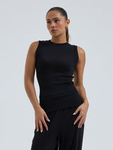 Seamless Basic Wooly Tank | Wool Silk Tank Top Black