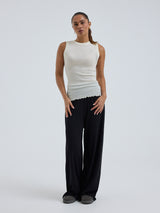 Seamless Basic Wooly Tank | Wool Silk Tank Top Off-White