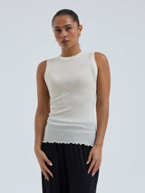 Seamless Basic Wooly Tank | Wool Silk Tank Top Off-White