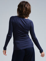 Seamless Basic Silky Jade | Silk Blouse Navy