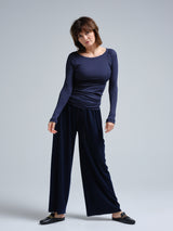 Seamless Basic Silky Jade | Silk Blouse Navy