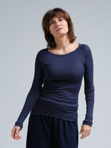 Seamless Basic Silky Jade | Silk Blouse Navy