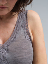 Seamless Basic Woolen Lacey | Merino wool Tank Top Grey Melange