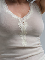 Seamless Basic Woolen Lacey | Merino wool Tank Top Off-White