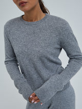 Seamless Basic Classic Crew Neck | Wool Cashmere Cardigan Ash Melange