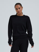 Seamless Basic Classic Crew Neck | Wool Cashmere Cardigan Black