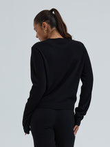 Seamless Basic Classic Crew Neck | Wool Cashmere Cardigan Black