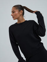 Seamless Basic Classic Crew Neck | Wool Cashmere Cardigan Black