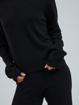 Seamless Basic Classic Crew Neck | Wool Cashmere Cardigan Black