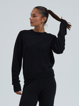 Seamless Basic Classic Crew Neck | Wool Cashmere Cardigan Black