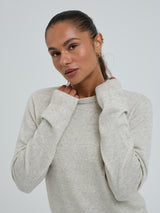 Seamless Basic Classic Crew Neck | Wool Cashmere Cardigan Ecru Melange