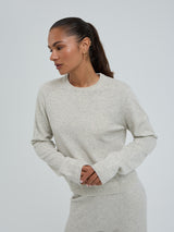Seamless Basic Classic Crew Neck | Wool Cashmere Cardigan Ecru Melange