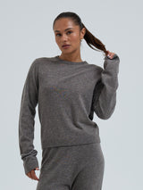Seamless Basic Classic Crew Neck | Wool Cashmere Cardigan Heather Mushroom