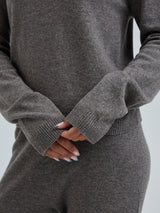 Seamless Basic Classic Crew Neck | Wool Cashmere Cardigan Heather Mushroom