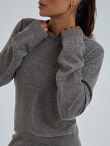 Seamless Basic Classic Crew Neck | Wool Cashmere Cardigan Heather Mushroom