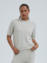 Seamless Basic Classic T-shirt | Wool Cashmere T-shirt Ecru Melange