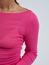 Seamless Basic Cotton Boat Neck | Cotton L/S T-Shirt Berry Pink