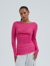 Seamless Basic Cotton Boat Neck | Cotton L/S T-Shirt Berry Pink