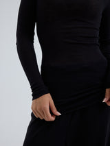 Seamless Basic Cotton Boat Neck | Cotton L/S T-Shirt Black