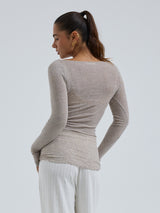 Seamless Basic Cotton Boat Neck | Cotton L/S T-Shirt Desert Melange