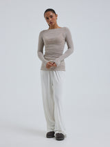 Seamless Basic Cotton Boat Neck | Cotton L/S T-Shirt Desert Melange