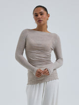Seamless Basic Cotton Boat Neck | Cotton L/S T-Shirt Desert Melange