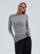 Seamless Basic Cotton Boat Neck | Cotton L/S T-Shirt Grey Melange
