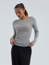 Seamless Basic Cotton Boat Neck | Cotton L/S T-Shirt Grey Melange