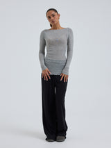 Seamless Basic Cotton Boat Neck | Cotton L/S T-Shirt Grey Melange